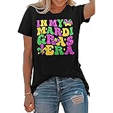 Mardi Gras Shirts Women Fat Tuesday Carnival Graphic T-Shirts Mardi Gras Outfit Gifts Holiday Shirt Tees