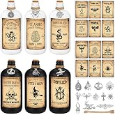 Uiifan 31 Pcs Halloween Potion Bottles Set with Cork,White, Black,16 oz | Glass Apothecary Jars, Metal Charms, Vintage Labels, Rope for DIY, Indoor Party Decorations and Spooky Theme Decor