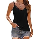 Womens Lace Camisole Tops V Neck Spaghetti Strap Cute Top Sleeveless Blouses Loose Fit Eyelet Tops for Women