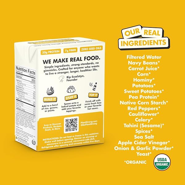 PLANTSTRONG ORGANIC CREAMY WHITE BEAN CHILI, 14.5 OZ – HIGH PROTEIN VEGAN CHILI WITH NAVY BEANS, SWEET POTATOES & CORN, 20G PROTEIN, USDA ORGANIC, NO SEED OILS, READY-TO-EAT PLANT-BASED MEAL