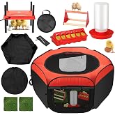 Chick Starter Kit 6-in-1 Chicken Brooder Box with 12"*12" Heating Plate | Pop-Up Chicken Brooder Playpen Tent with Chicks Feeder, Waterer, Perch &amp; Nesting Pad for Poultry Ducks Quail Indoor Outdoor