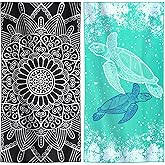 Genovega 2 Packs Oversized Beach Towel Set 36 x 72 in Large Big Pool Camping Swim Clearance Soft Towels Travel Essentials Accessories Must Haves Vacation Necessities Adult Gifts Black Green Turtles