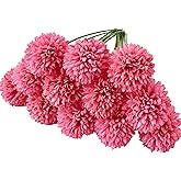 ONLY ART 12pcs Hot Pink Flowers Silk Ball Chrysanthemum Artificial Flowers 12.5" for Home Kitchen Wedding Party Decorations New Year and Valentine's Day