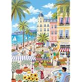 1000 Piece Jigsaw Puzzle - French Riviera Flower Market | Colorful Mediterranean Coastal Town 1000 Piece Puzzles for Adults &amp; Home Decor