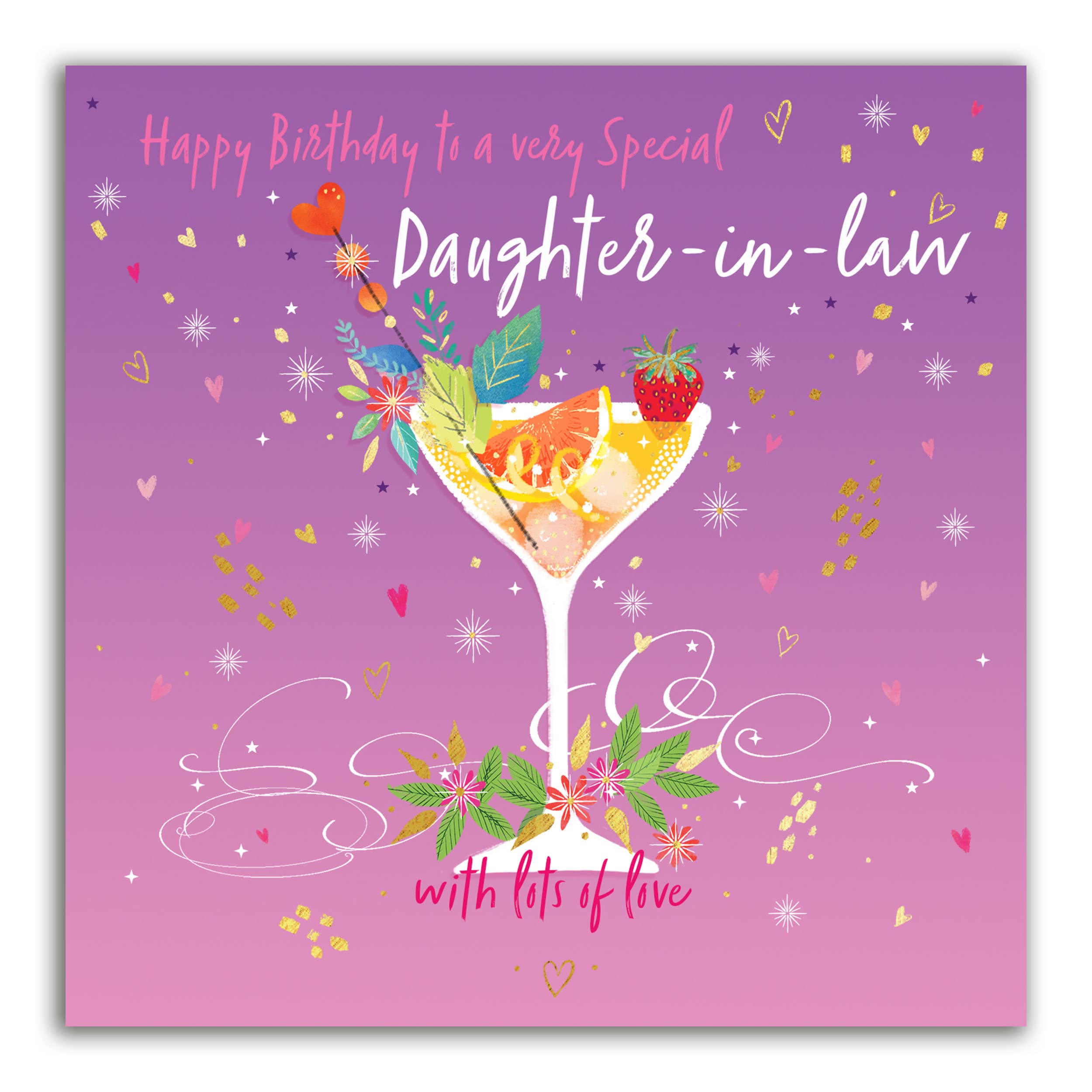 The Heritage Press Birthday Card for Daughter-in-Law - Birthday Card Cocktail for Her with Foil Finish and Envelope - Made in UK - Eco-friendly - 160X160mm