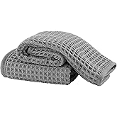 MICROFI Microfiber Waffle Face Towels, 2 Pieces, Soft, Absorbent, Fast Drying, Lint Free 430 GSM (Gray)