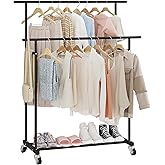 Calmootey Double Rod Clothing Garment Rack,Rolling Hanging Clothes Rack,Portable Clothes Organizer for Bedroom,Living Room,Cl
