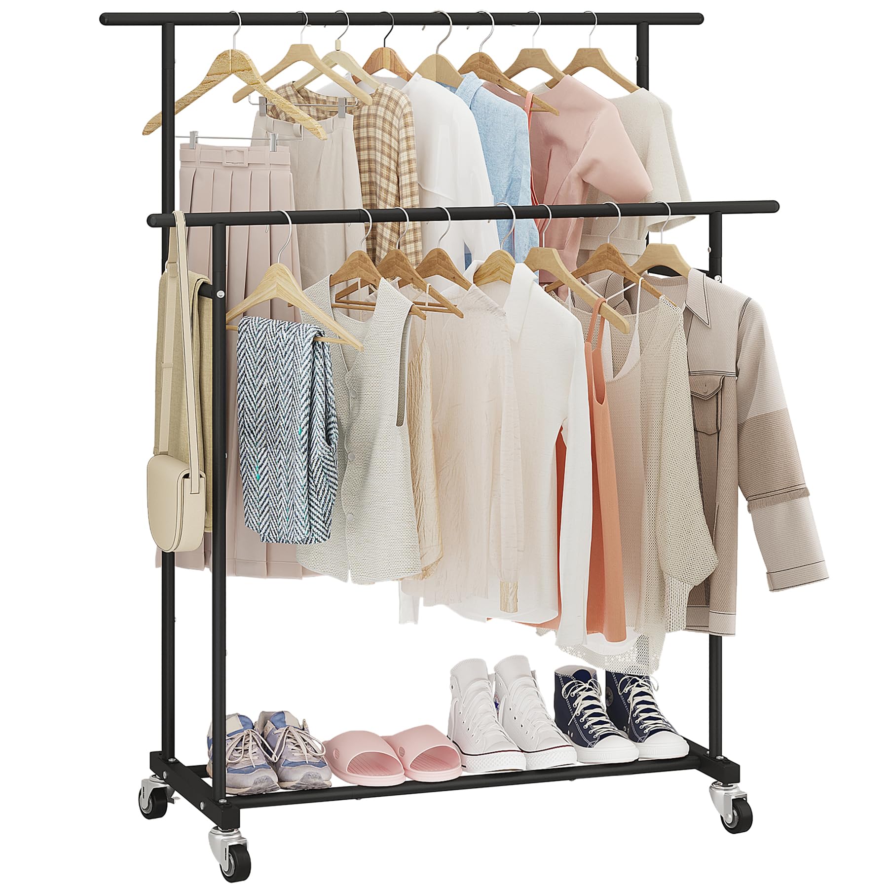 Photo 1 of Calmootey Double Rod Clothing Garment Rack,Rolling Hanging Clothes Rack,Portable Clothes Organizer for Bedroom,Living Room,Clothing Store,Black