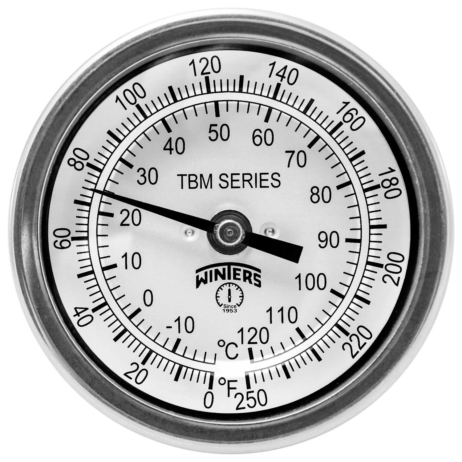 Winters TTD Series Steel Dual Scale Tridicator Thermometer - 0-200 Psi/kPa Pressure & 70-320°F/C Temperature Gauge