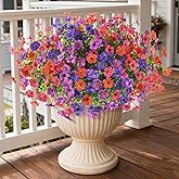 Homsunny Artificial Fake Flowers Plants Outdoors Spring Decor, Faux Flowers Silk Daisy Eucalyptus Plants UV Resisitant for Outside Planter Pot Front Porch Garden Patio Decoration(12 Bundles)