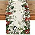 Artoid Mode Holly Pine Cone Christmas Table Runner, Seasonal Winter Kitchen Dining Table Decoration for Home Party Decor 13x72 Inch