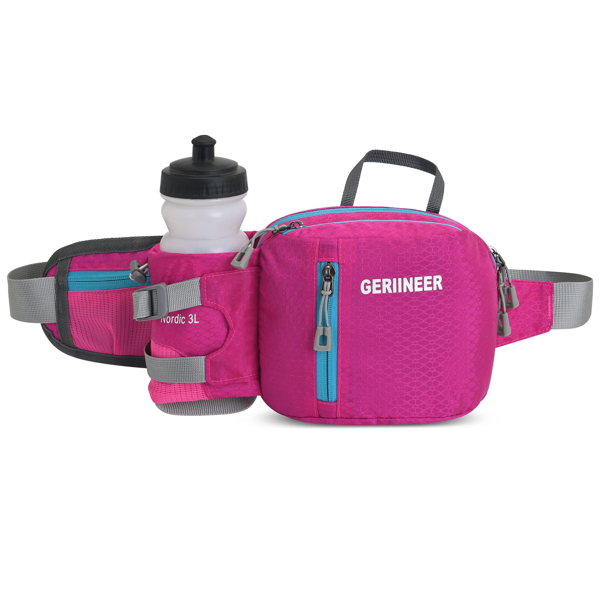 GERIINEER Bumbags with Bottle Holder Waterproof Fanny Packs Plus Size Bum Waist Bag for Dog Walking Climbing Hiking Travel Cycling Outdoor Sport (Rose red)