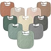 Susurration Muslin Baby Drool Bibs 10Pack Soft Square Adjustable Bandana Bibs for Unisex Baby Girls & Boys