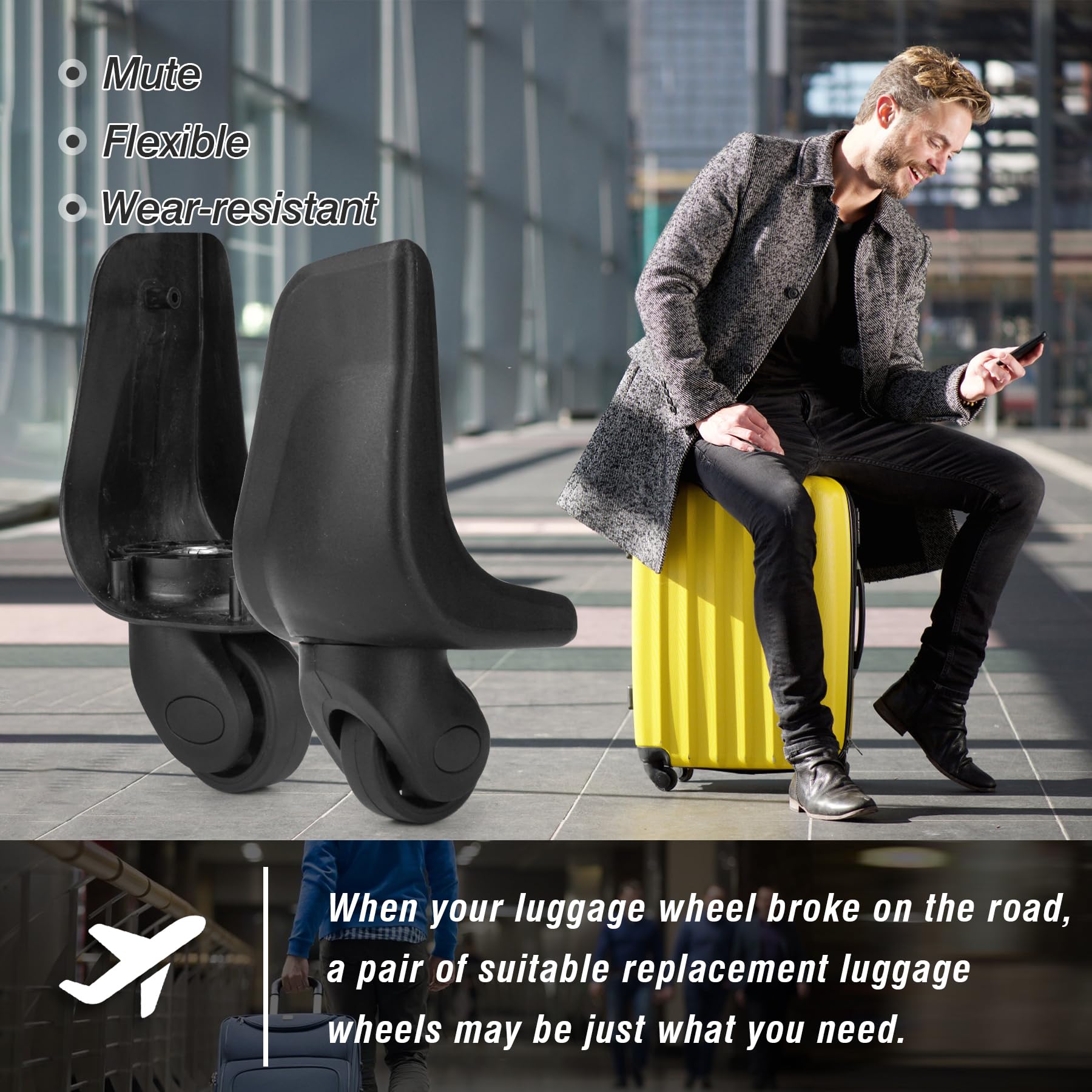 Zoofen 360 Spinner Replacement Luggage Wheel Repairment Suitcase Wheels (Z146) (Z146-Rear Wheel)