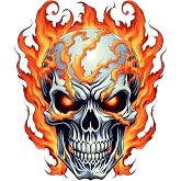 Flaming Skull Vinyl Car Stickers, 4.72-Inch Waterproof Bumper Stickers, High Gloss Finish, Self-Adhesive, 2-Pack – Decorative Car Decals for Vehicle, Laptop, Motorcycle, Door, Refrigerator