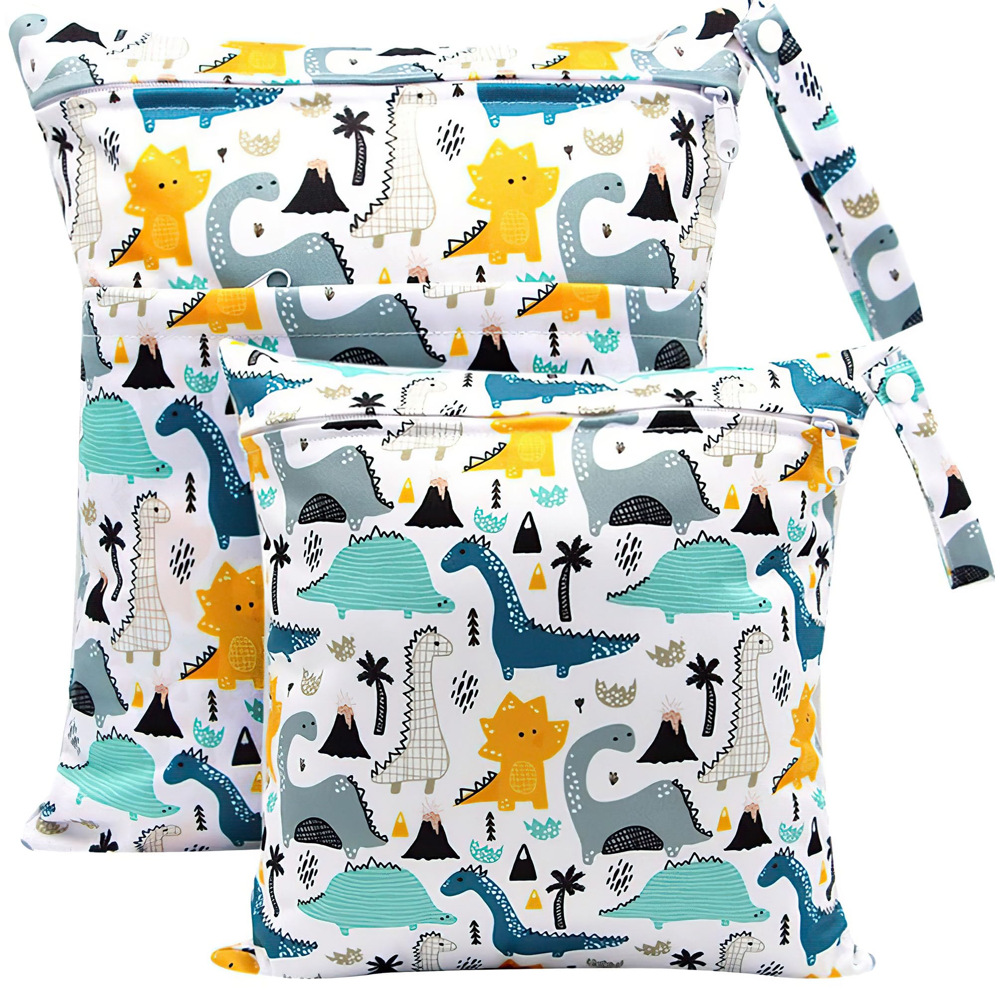 Loscarol, Pack of 2 Wetbag Nursery Large, Wet Bag Wet Bag Nappy Bag Organiser, Wet Bag Nursery Personalised for Baby Fabric Nappies (Rainbow), Dinosaurs, groß, klein, Diaper bag