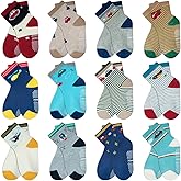 HYCLES Anti Slip Toddler Socks, 12 Pairs Non-Skid Cotton Grip Kid Socks for 1-7T Boy Girl 6-12 Month Baby