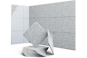 UNECHO 12 Pack 12" X 12" X 0.4" Acoustic Panels for Wall Sound Absorbing,Square Self-Adhesive Sound Panels, High Density Suitable for Multiple Scenarios(Silver Gray)