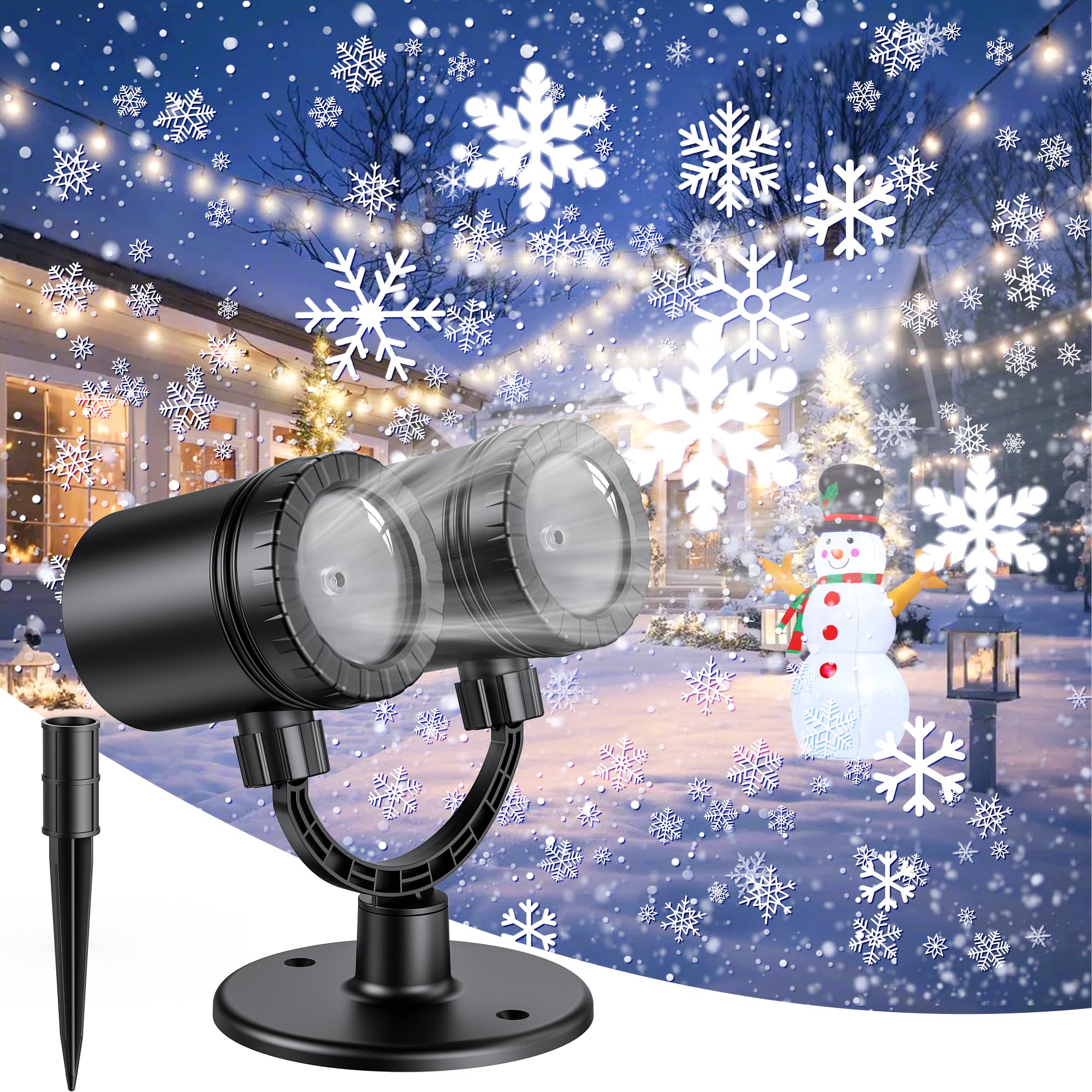 Photo 1 of 2025 MuliVid Christmas Projector Lights Outdoor, Double Head Snowfall LED Lights Waterproof, Outdoor Christmas Snowflake Projector Light for Xmas Holiday Party, Patio, Garden Decoration