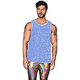 WDIRARA Men's Plus Size Sequin Sleeveless Round Neck Tank Top T Shirt Party Clubwear Top