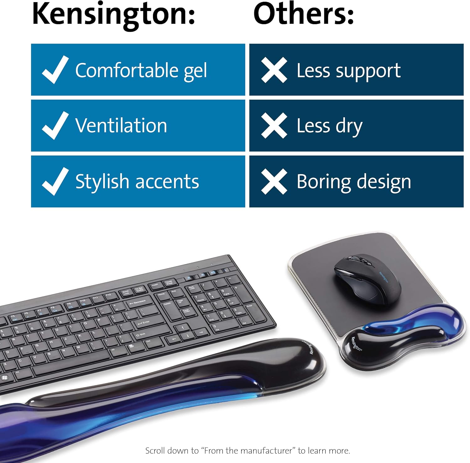 Kensington Duo Gel Mouse & Keyboard Wrist Rest Bundle, Blue (K52920WW): Computers & Accessories
