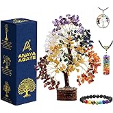 ANAYA AGATE 7 Chakra Healing Crystal Tree Kit, Bracelet, Pendant, Necklaces, Handmade Gemstone Money Bonsai Tree of Life Feng Shui Decor for Home Office, Positive Energy, Reiki Healing, for Women