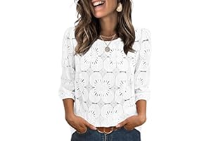 Sampeel Women Blouses Dressy Casual 3/4 Length Sleeve Tops Eyelet Lace Spring Summer Shirts Beach Vacation Clothes