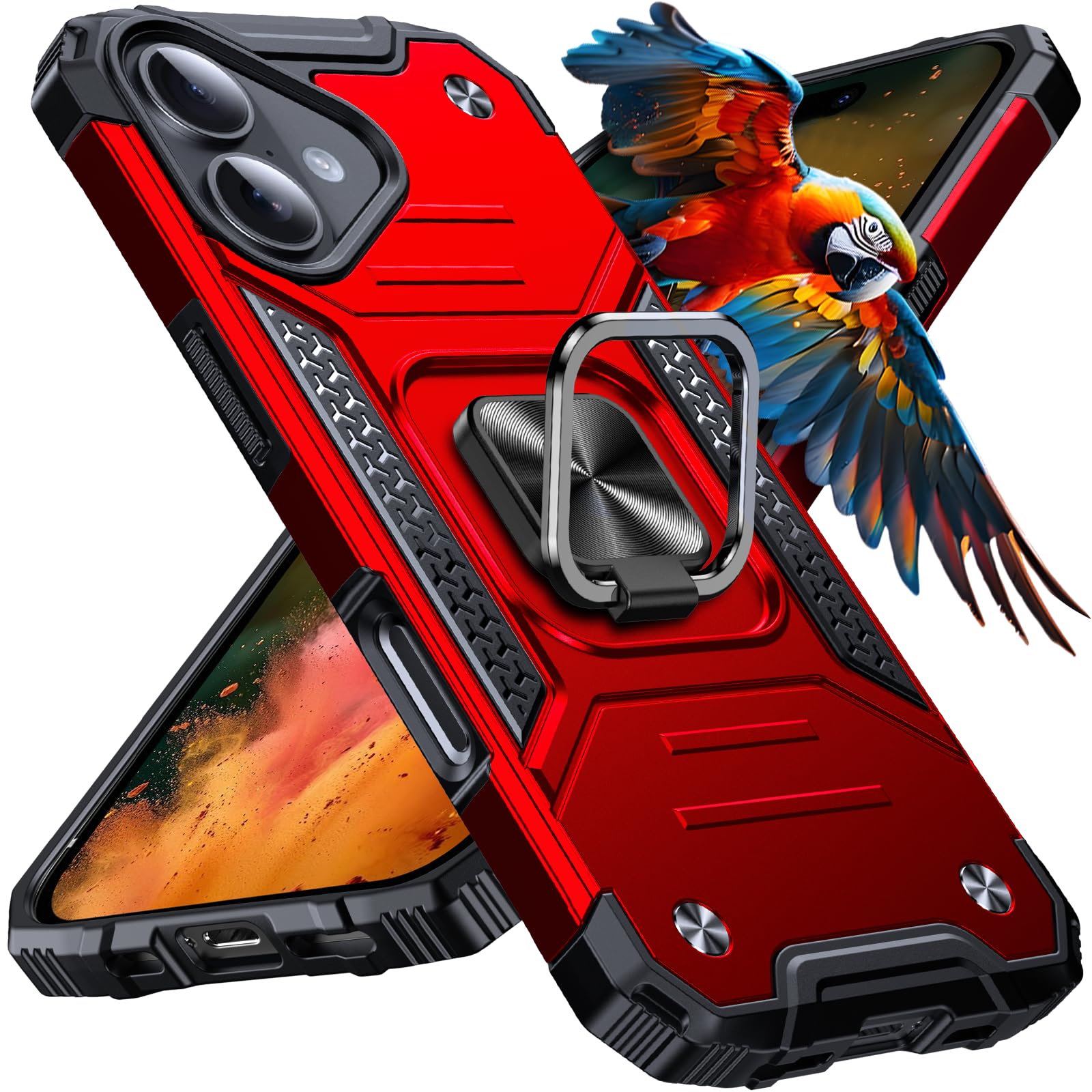 Anqrp Heavy Duty Case for iPhone 17 Case with Enhanced Ring Holder Grip Stand, Military Grade Shockproof Rugged Drop Protective Silicone Hard Slim iPhone 17 Phone Case Cover for Women Men,Corail Red