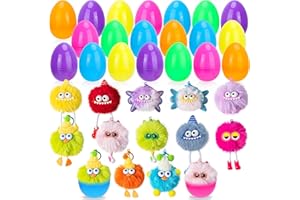 12 Pack Prefilled Easter Eggs With Toys, Monster Plush Keychains for Kids, Non Candy Easter Basket Stuffers, Egg Hunt Party F