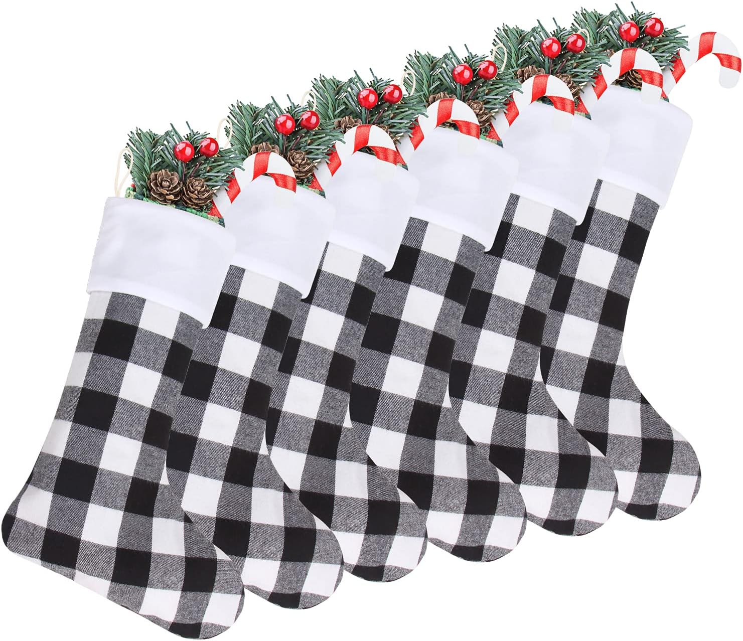 Stockings & Holders - DIYASY Christmas Buffalo Plaid Stockings,6 Pack 18 Inches Large Black White Plaid Stockings with Plush Cuff,Personalized Christmas Stockings for Fireplace Hanging and Family Holiday Party Décoration