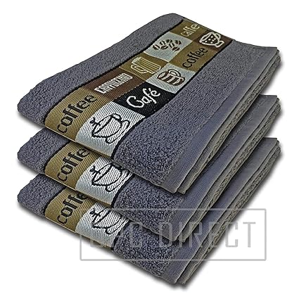 Riggs luxuriöse Geschirrtücher mit Kaffeemotiv, 3er-Pack anthrazit