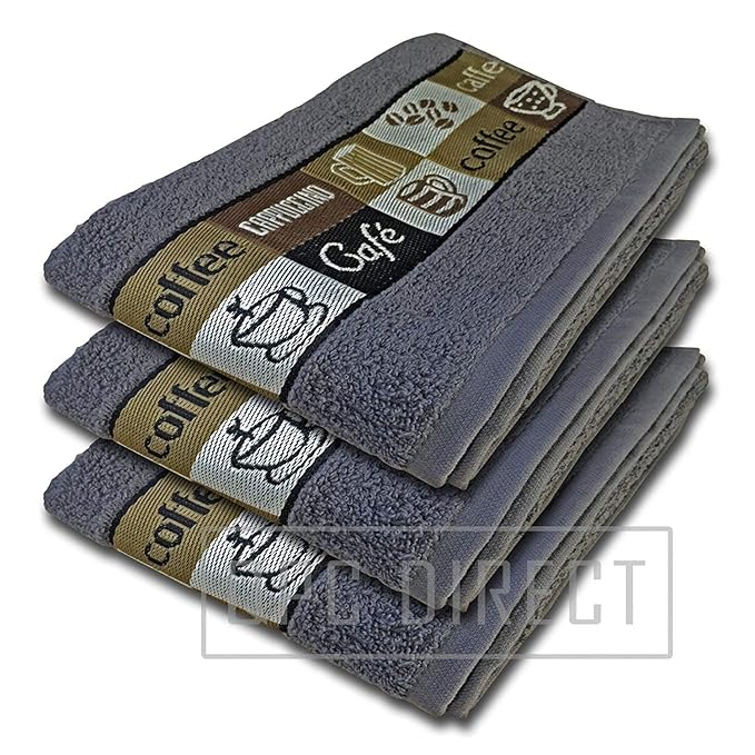 Riggs luxuriöse Geschirrtücher mit Kaffeemotiv, 3er-Pack anthrazit