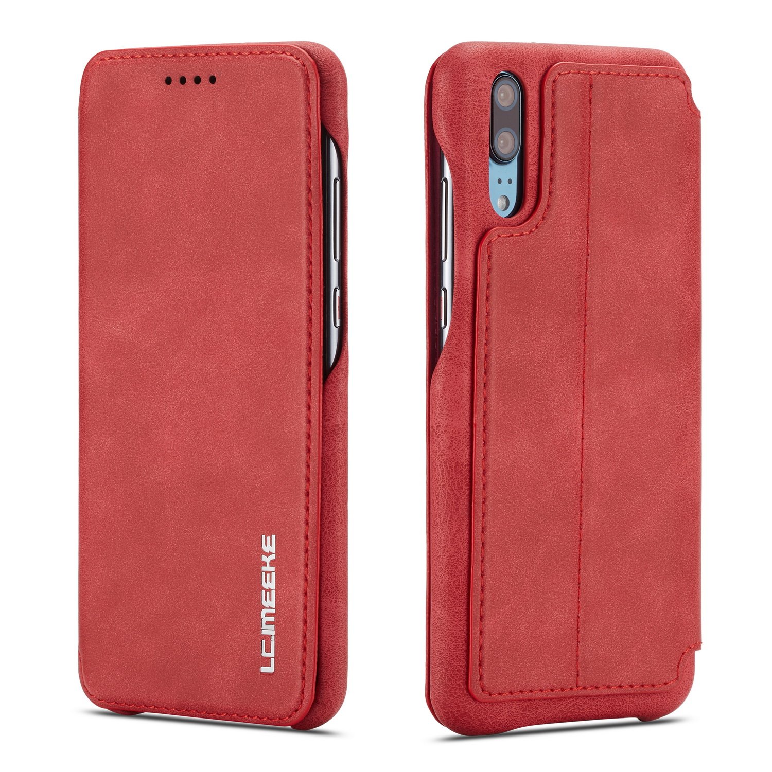 QLTYPRI Case for Huawei P30 pro, Vintage Slim Magnetic Closure PU Leather Case with Stand Function & Credit Card Slot Holder Shockproof Flip Wallet Case Cover for Huawei P30 pro - Red