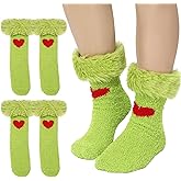 Jeere 3 Pairs Christmas Fuzzy Socks for Women Men Adult Lime Green Furry Plush Socks Fuzzy Faux Fur Slipper Funny Xmas
