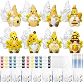 Foilswirl 8 Pcs Paint Your Own Ceramic Gnomes, DIY Set for Kids, Spring | Unpainted Gnome Figurines with Bee Flower Theme, Includes Brushes Palette Paints, Spring Art Activity for Boys Girls
