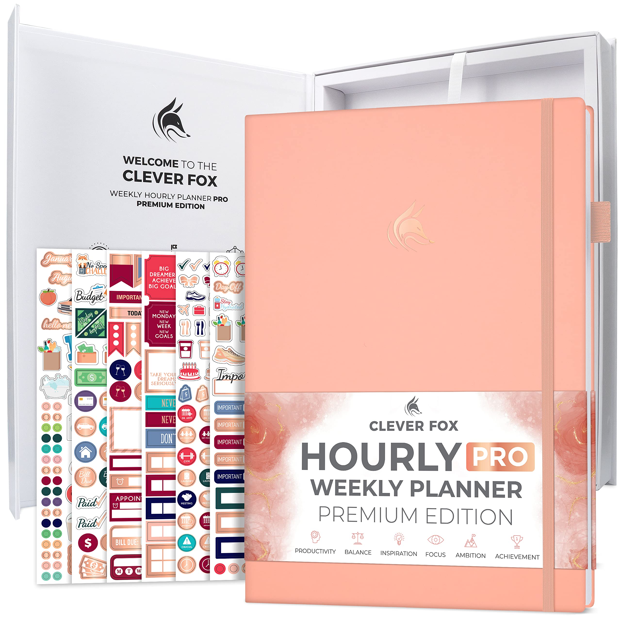 Clever Fox Hourly Planner PRO Premium – Undated Schedule Planner with Daily Time Slots – Personal Organizer Notebook for Time Management – Weekly & Monthly Life Journal, A4 size (Light Pink)