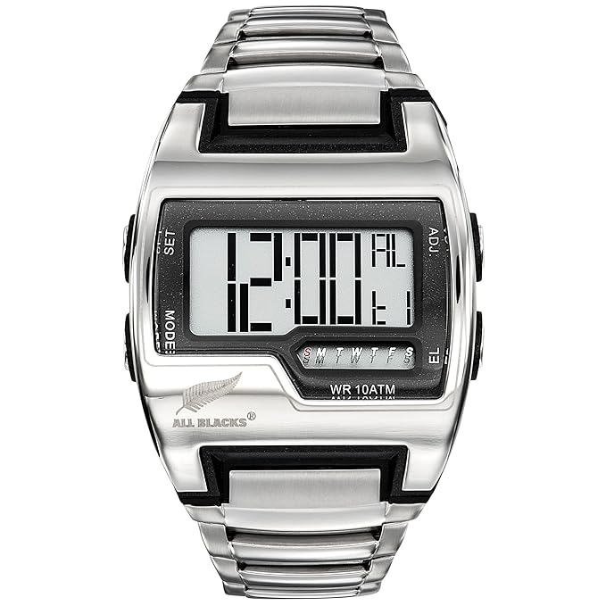 All Blacks Herren Digital Quarz Uhr mit Edelstahl Armband 680361