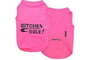 Parisian Pet Dog Tshirt - Embroidered “B*tches Rules“ Tank Top - 100% Cotton and Lightweight Funny Dog Clothes - Sleeveless Machine Washable Tee Shirts for Large Dogs - XL