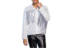 BEAUDRM Men's Fringe Trim Jackets Zip Up Long Sleeve Sequin Regular Fit Spring Fall Coats