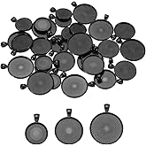 PATIKIL Pendant Trays for Jewelry Making, Blank Pendants Zinc Alloy Round Bezel Settings Flat Base for Necklace Bracelet Photo Charm Art Making Supplies