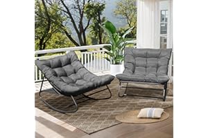 jamege Outdoor & Indoor Oversized Rocking Chairs Set of 2, Modern Metal Lounge Rocking Chair with Thick Cushions, High Back Rocker Chair Set for Living Room, Patio, Porch, Garden, Backyard