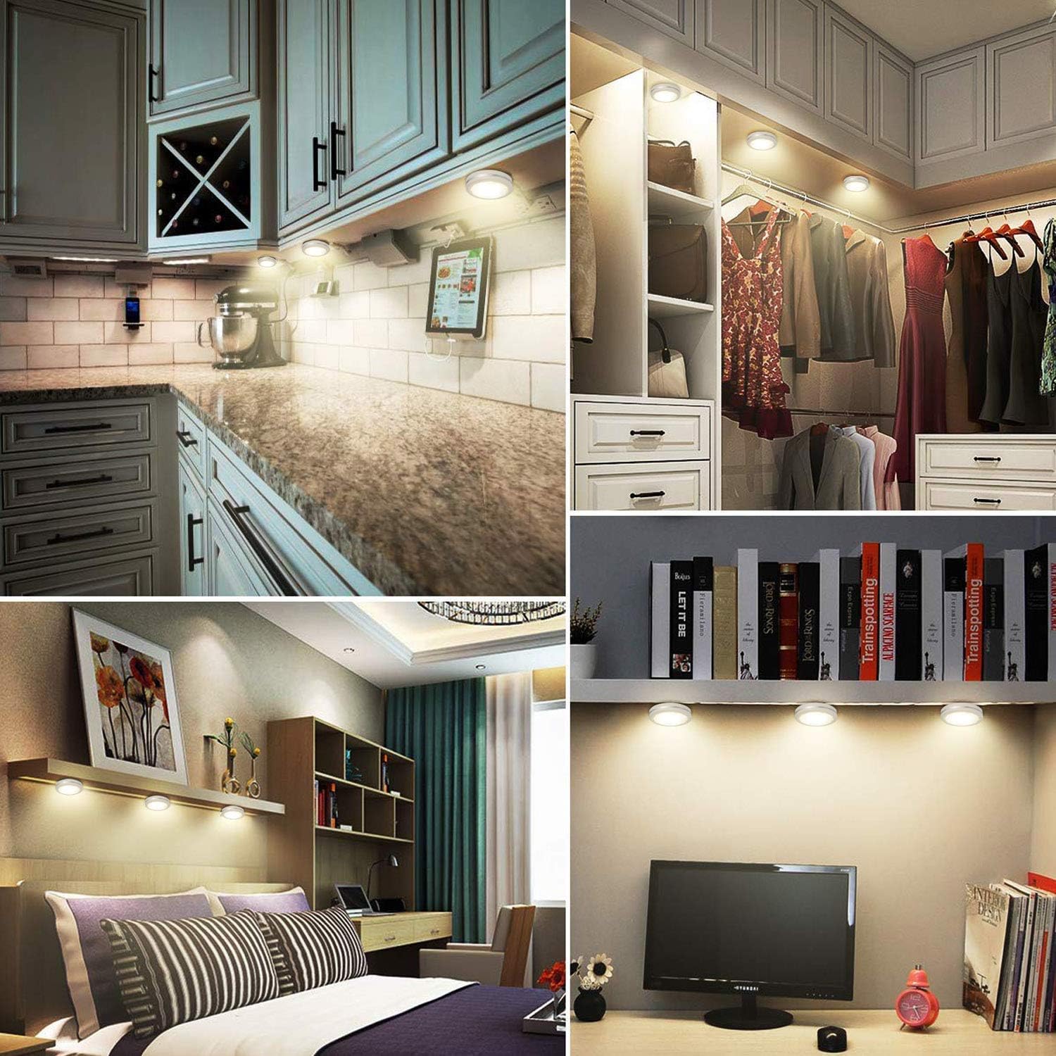 Under Cabinet Lights Stick On Lights Battery Powered Closets Light Black Bjour Led Puck Light 6 Pack Wireless Cabinet Lighting Rgb Under Counter Lighting With Remote Control Office Products