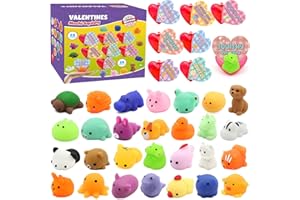 SURCVIO 28 Pack Valentines Day Gifts for Kids, Mochi Squishies Party Favor Set with Filled Hearts and Valentines Greeting Cards, Valentine's Day School Prize Party Favor, Classroom Exchange Gift Set