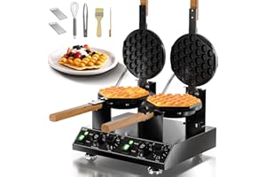 PYY Bubble Waffle Maker - 3100W Commercial Hong Kong Egg Waffle Maker, Double Head, 180° Rotate, Non-Stick Plate, 50-250℃ Adjustable Temp, Bubble Waffle Machine for Commercial Use, 110V, Black