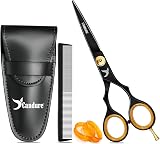 Candure 6.5 Hair Scissors with Comb Leather Pouch Professional Stainless Steel