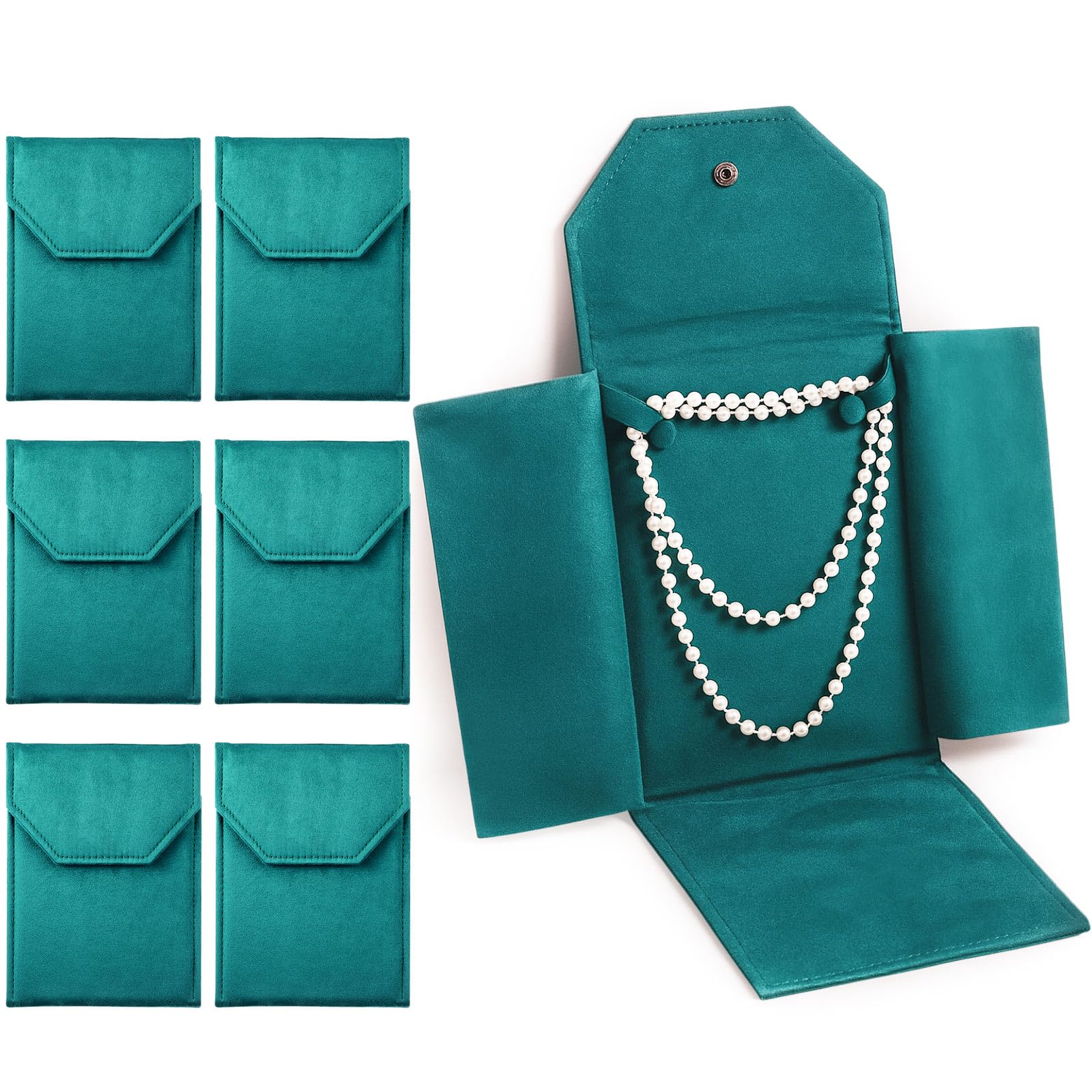 Photo 1 of Kenning 6 Pcs Velvet Necklace Jewelry Display Folder Travel Necklace Organizer Women Pearl Jewelry Pouch Gift Bag(Green)