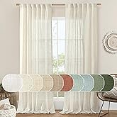 LAMIT Natural Ivory Semi Sheer Linen Curtains 84 inch Long for Bedroom | Cream White, Light Filtering, Neutral, Living Room Panels, Farmhouse, Back Tab Rod Pocket, 2 Panels, 52 x 84 Inch