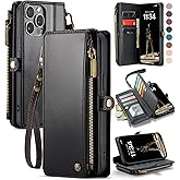 Defencase Compatible with iPhone 15 Pro Max Case Wallet with RFID Blocking Card Holder for Women Men, PU Leather Magnetic Snap Flip Zipper Strap Wallet Phone Case Fit for iPhone 15 Pro Max 6.7", Black