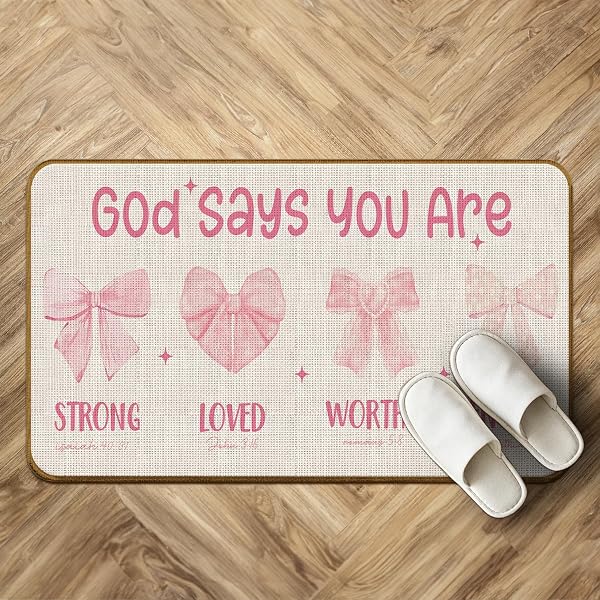 SKIPTIGER PINK PREPPY COQUETTE BOW DOORMAT,PINK BOW WELCOME MAT,CUTE PINK BOW NON-SLIP DOOR MAT FOR FRONT DOOR OUTDOOR BATHROOM GIRL’S BEDROOM KITCHEN,PINK COQUETTE ROOM DECOR,17X30INCH
