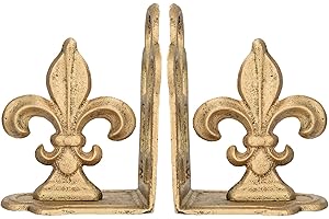 Creative Co-Op Decorative Metal Fleur de Lis Bookends, Gold, Set of 2